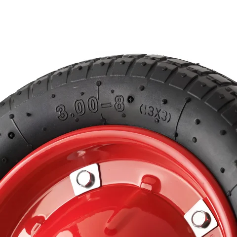 PR 2401-16 - Колесо для тачки / тележки пневматическое 3.00-8, диаметр 340 мм, ось 16 мм, металлический обод, симметричная ступица, шариковый подшипник