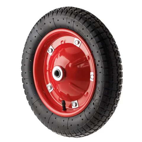 PR 2401-16 - Колесо для тачки / тележки пневматическое 3.00-8, диаметр 340 мм, ось 16 мм, металлический обод, симметричная ступица, шариковый подшипник